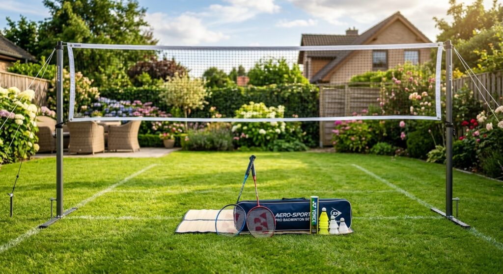 High-quality backyard badminton set with net and rackets.