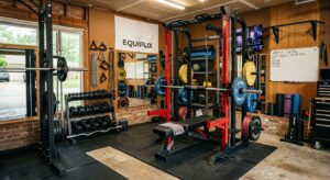 Best all in one home gym setup in a modern garage.