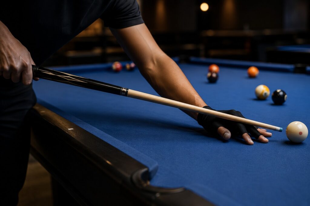 player using best billiard stick for accuracy in tournament