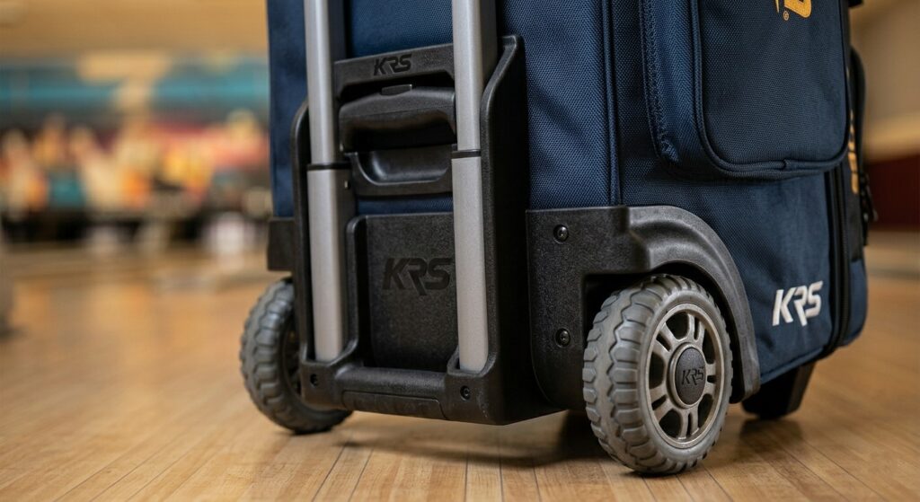 Durable wheels on the best bowling ball bags.