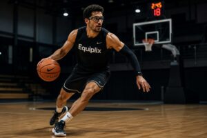 Athlete wearing sports safety glasses during a game
