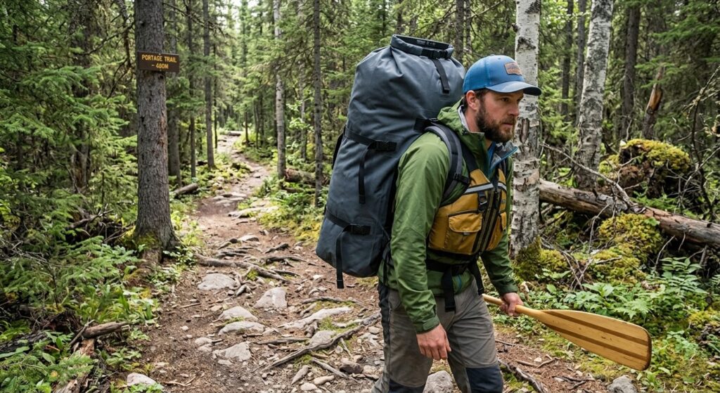 Using the best dry bags for canoe camping during a portage