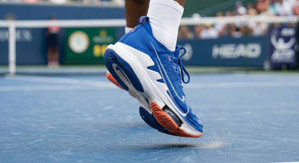 Flexible court shoes for sports showing midsole energy return.
