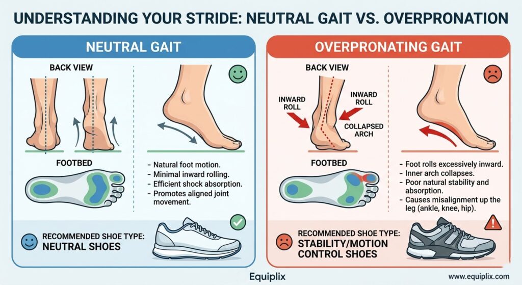 The difference between neutral running shoes and stability shoes for foot pain.
