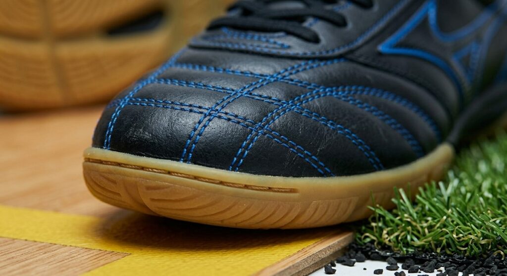 Nike futsal shoes with reinforced toe for durability.