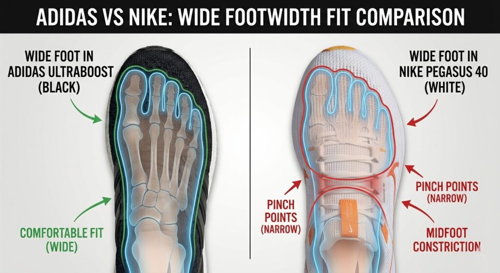 Nike vs Adidas width fit diagram
