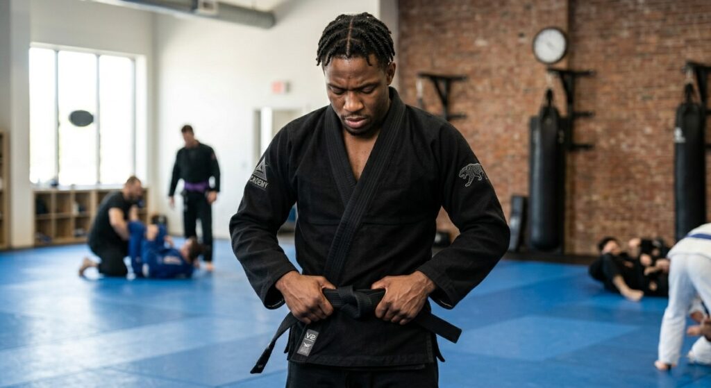 Professional black Brazilian Jiu Jitsu Gi for competition.