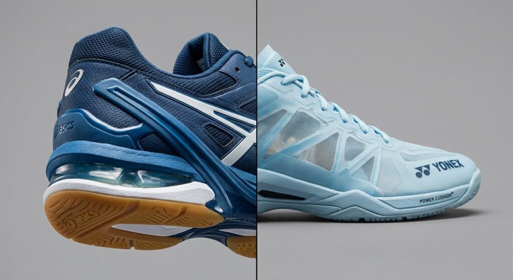 Comparison of Yonex vs Asics badminton shoes.