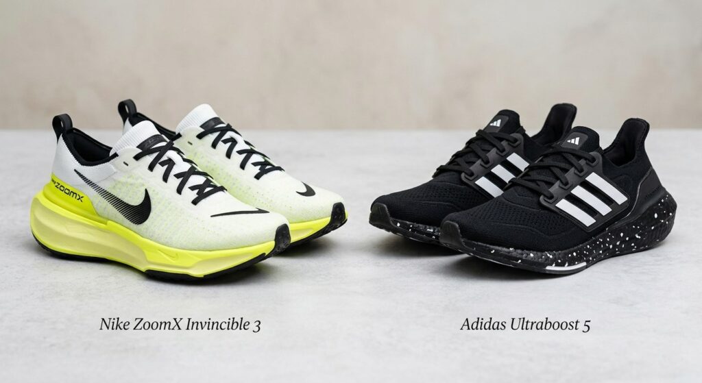 Nike ZoomX Invincible vs Adidas Ultraboost side profile comparison.
