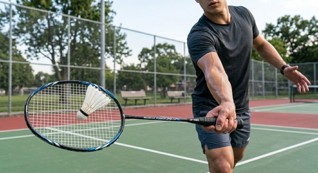 A man using YONEX Muscle Power 29 Lite in an open space