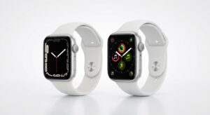 Clean studio product photo displaying the apple watch se 3 silver vs series 11 silver aluminum casings.