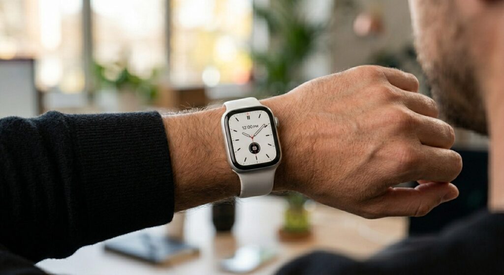 Budget-friendly smartwatch review showing the Apple Watch SE 3 silver aluminum display face on a wrist.